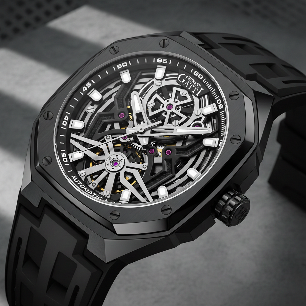 BONEST GATTI BG 5802 automatic diver watch brushed silver case in dark editorial setting