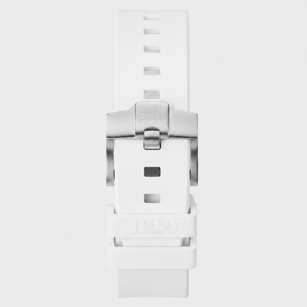 BONEST GATTI BG5001 men’s automatic skeleton watch white silicone strap with stainless steel buckle detail