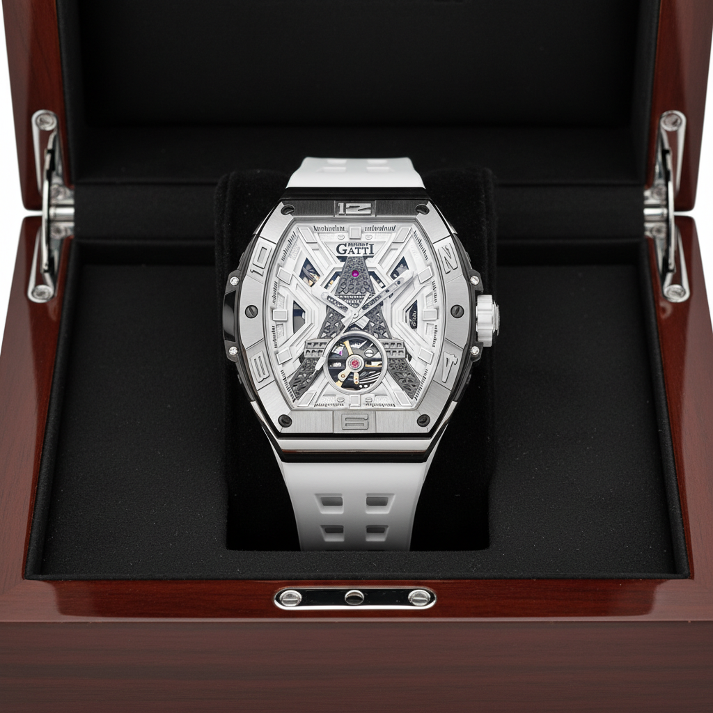 BONEST GATTI BG5001 luxury automatic skeleton watch for men presented in premium watch box
