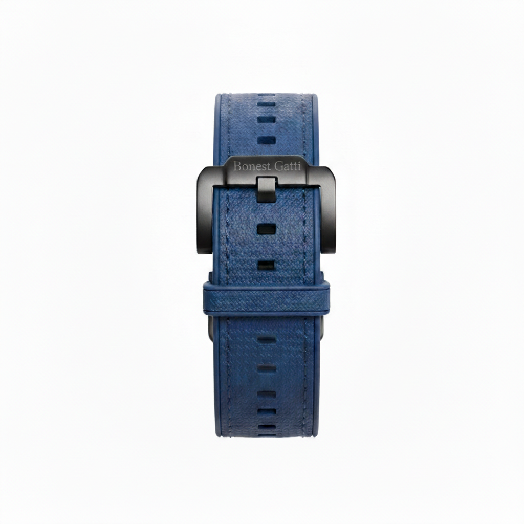 Bonest Gatti BG4002 blue leather strap with engraved Bonest Gatti buckle detail
