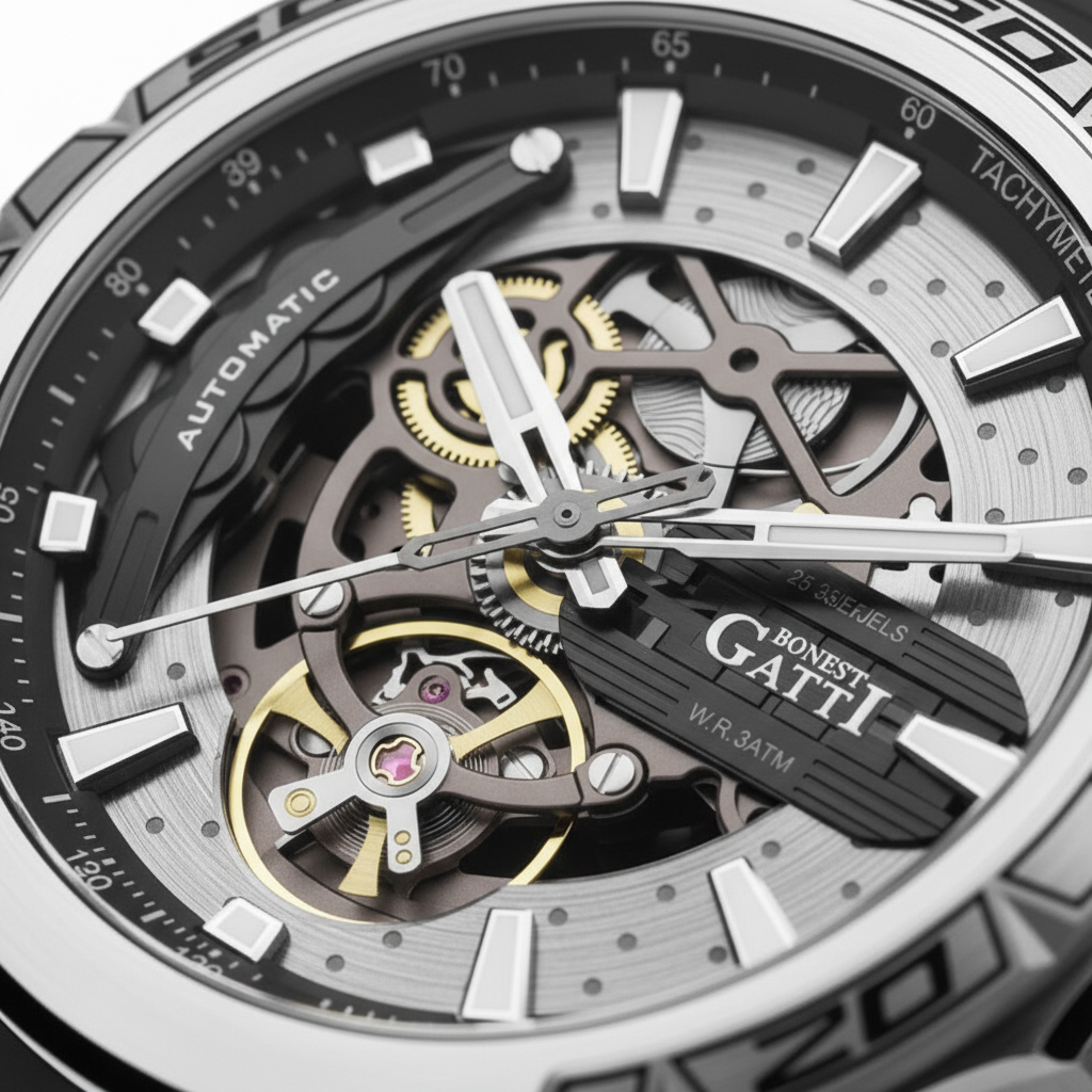 BONEST GATTI BG4005 - Men - dial close-up, skeleton
