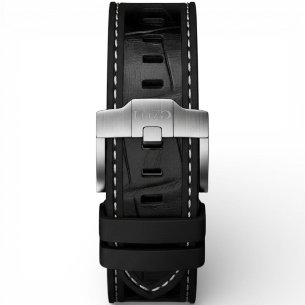BONEST GATTI BG4601 men’s automatic skeleton watch rear view with black strap stitching and signed clasp