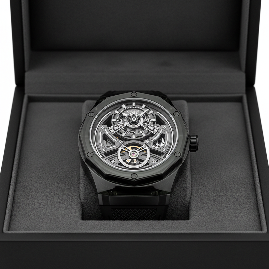 BONEST GATTI BG5807 transparent skeleton watch displayed in premium presentation box