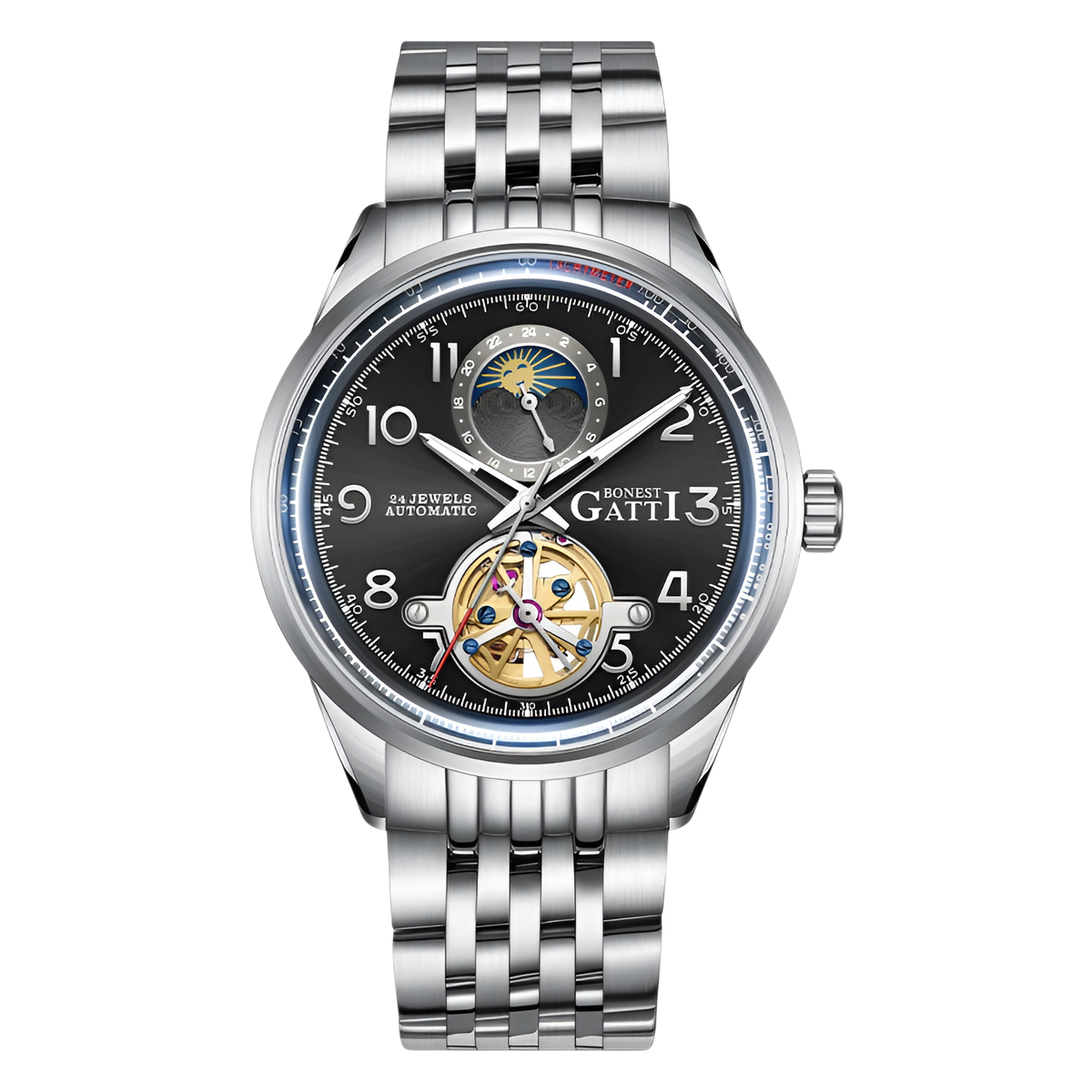 BONEST GATTI BG5808 men’s automatic skeleton watch black dial sapphire crystal