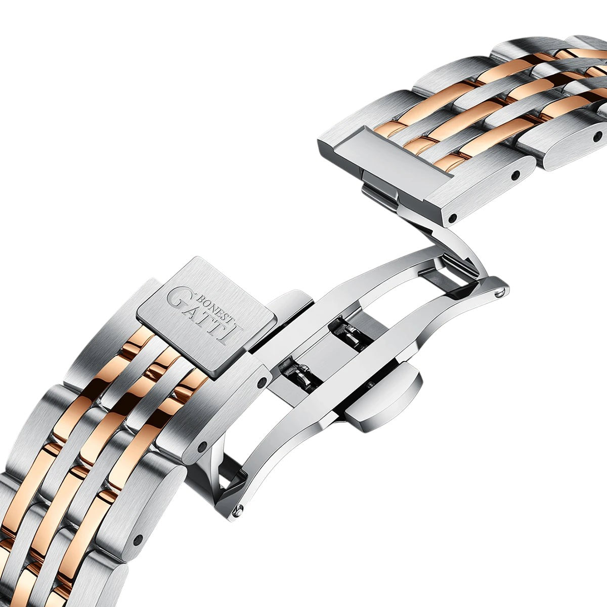 BONEST GATTI BG5808 men’s automatic skeleton watch white rose gold design Bracelet Detail