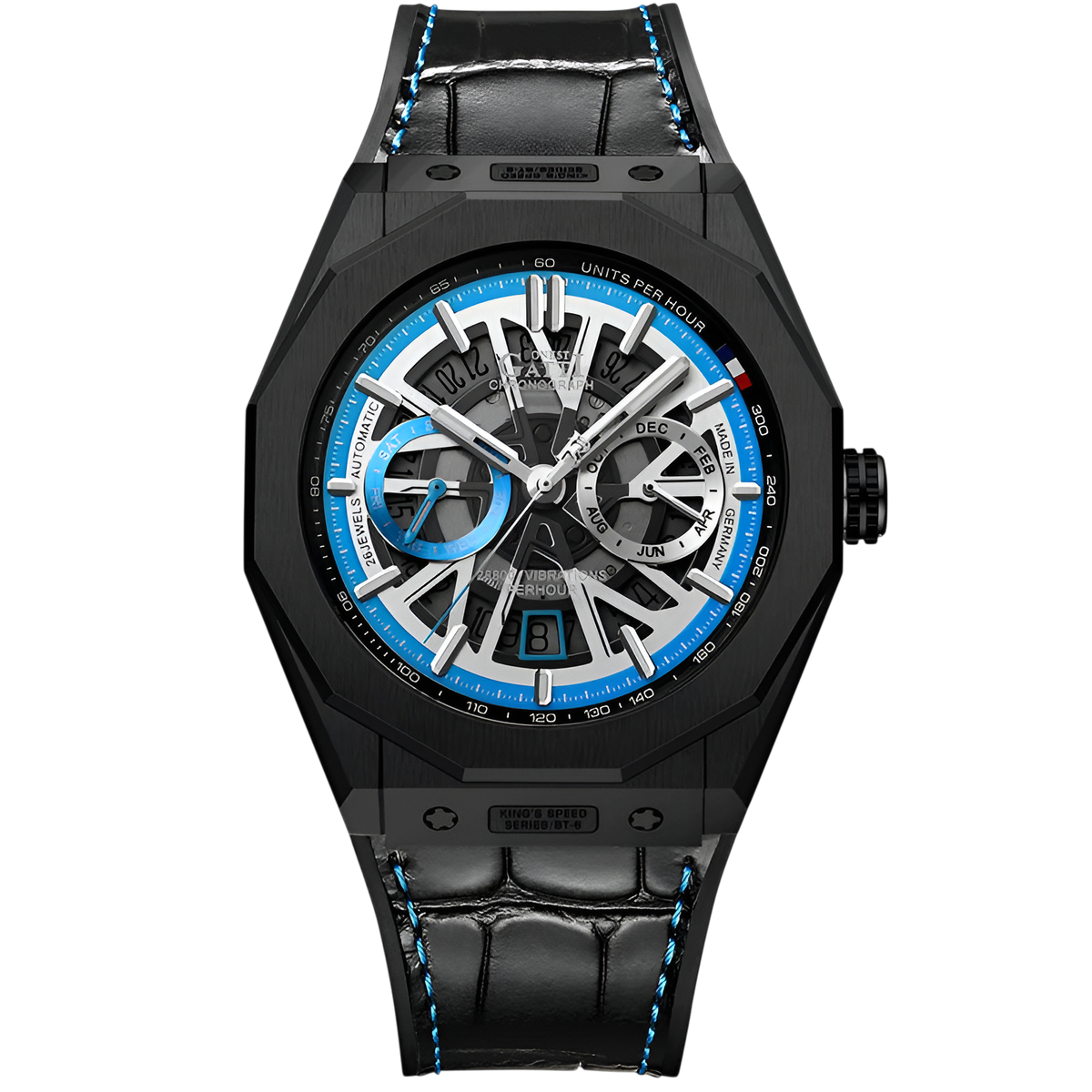 BONEST GATTI BG9601-L – Azure Momentum Edition with black leather strap and blue inner ring