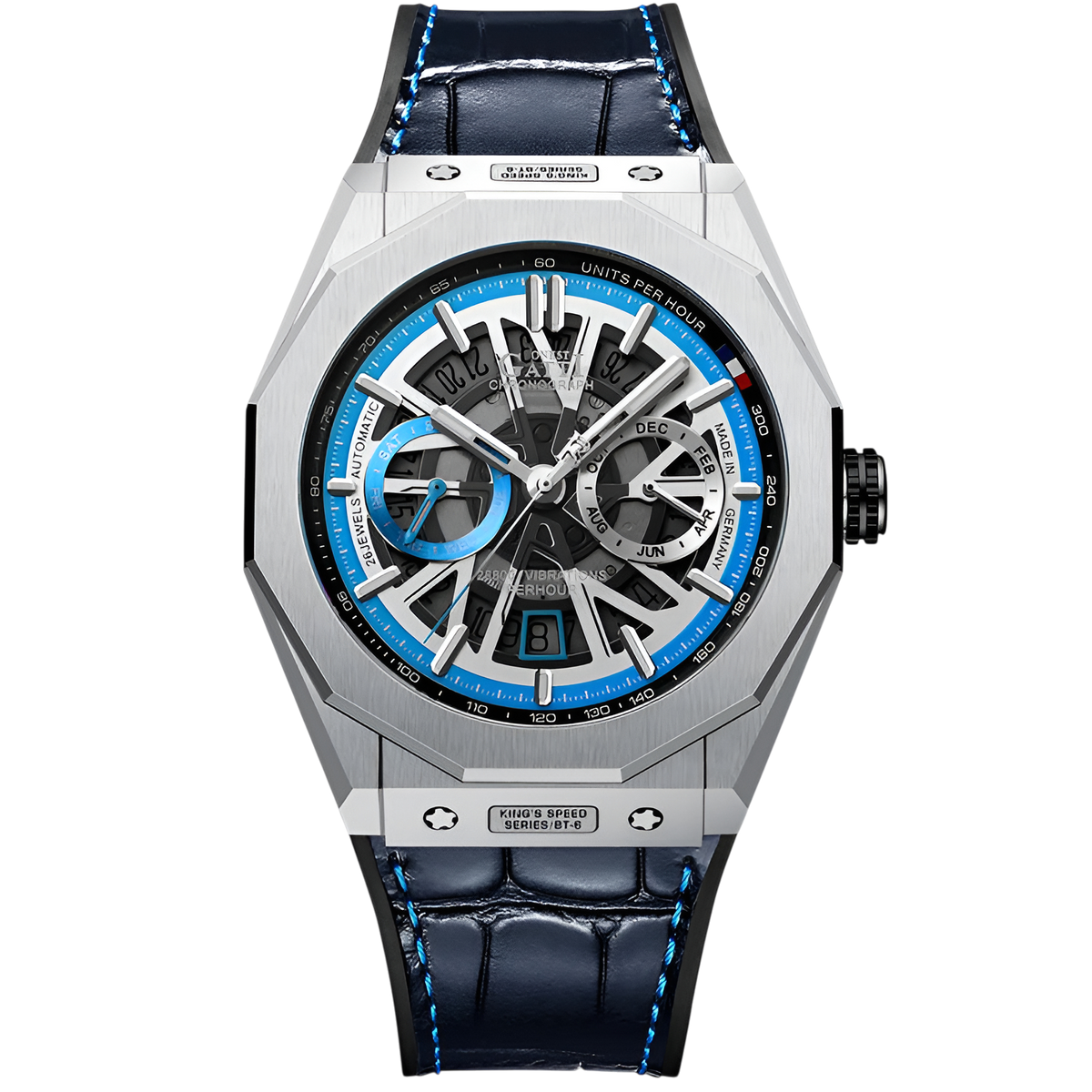 BONEST GATTI BG9601-L – Azure Momentum Edition with black leather strap and blue inner ring