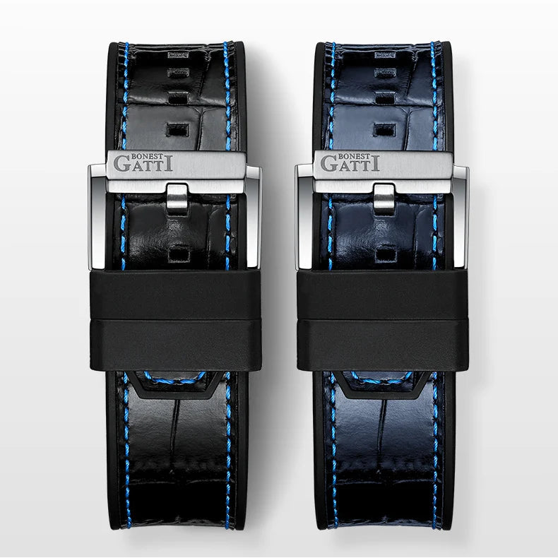 BONEST GATTI BG9601-L – Enhanced leather strap close-up and steel buckle