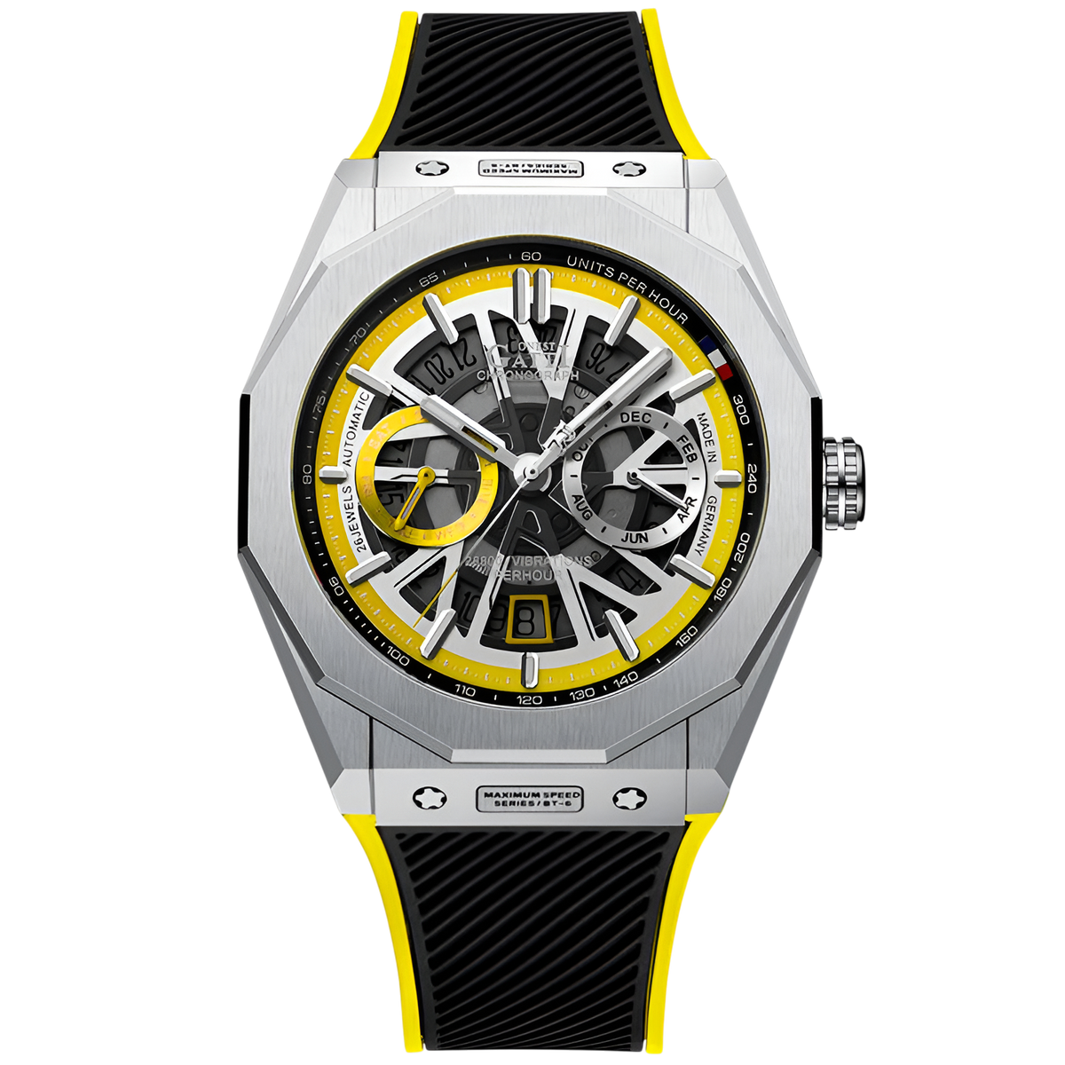 BONEST GATTI BG9601 – Velocity Yellow Edition with black rubber strap and luminous skeleton chronograph dial