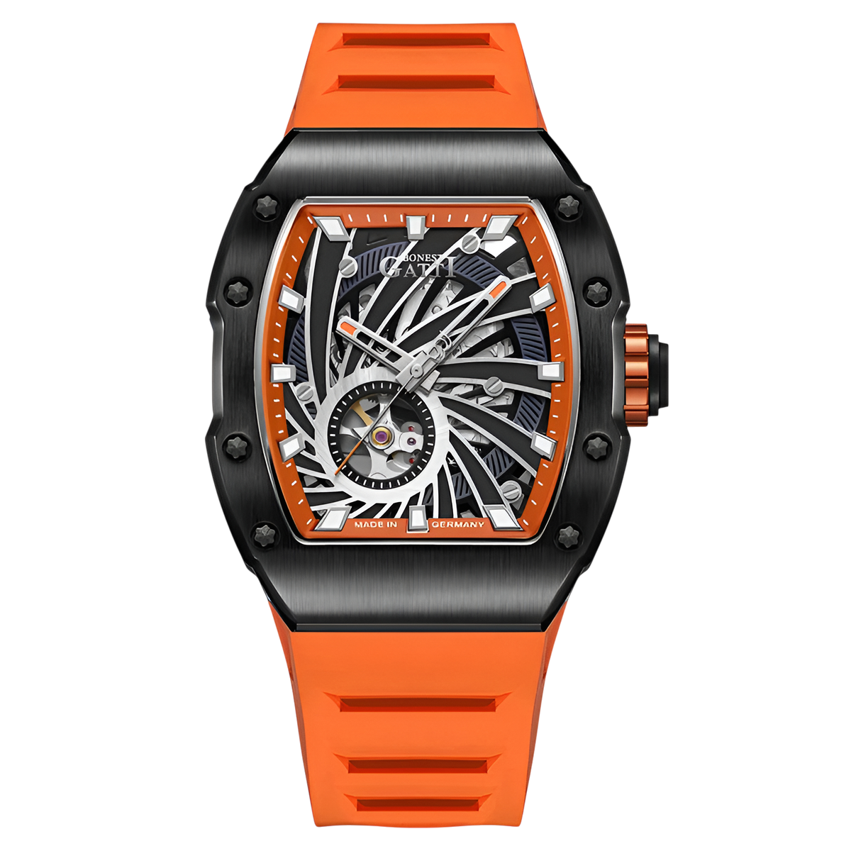 BONEST GATTI BG9902 – Crimson Speed Edition with silver case, red accents, and rubber strap
