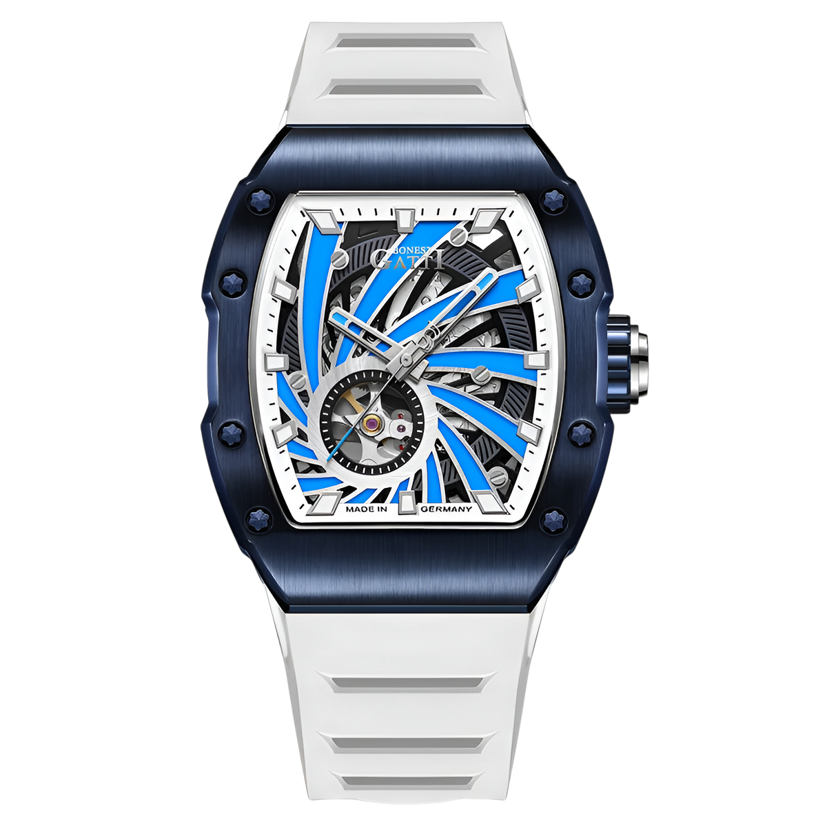 BONEST GATTI BG9902 – Navy Phantom Edition with stainless steel case and white rubber strap