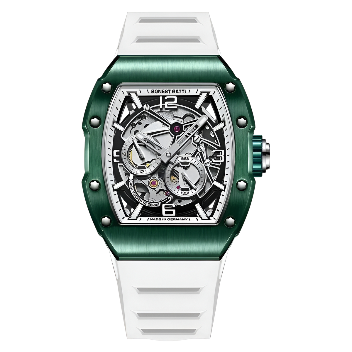 BONEST GATTI BG9903 – Emerald Phantom Edition with green case and white rubber strap