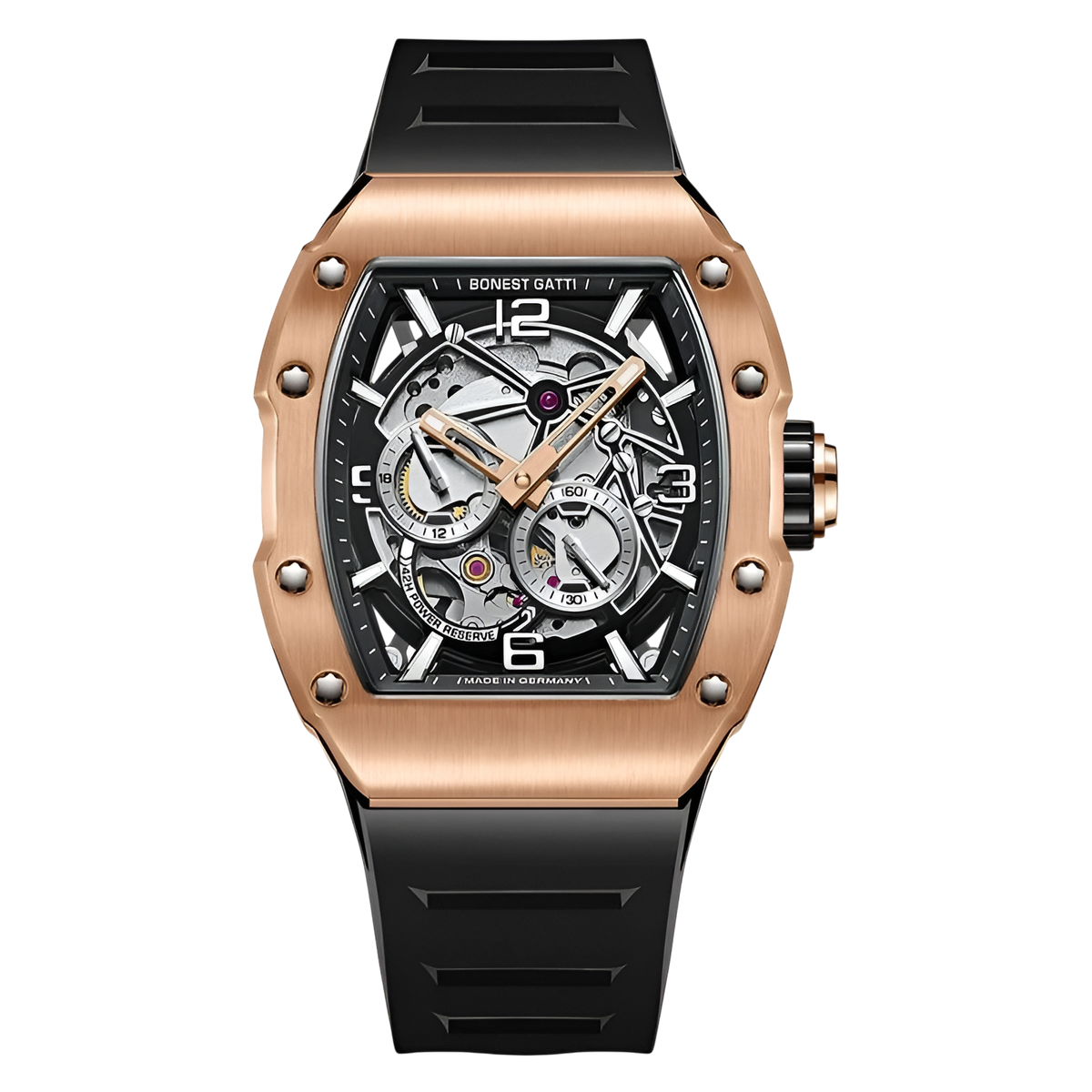 BONEST GATTI BG9903 – Rose Eclipse Edition with rose gold case and black strap