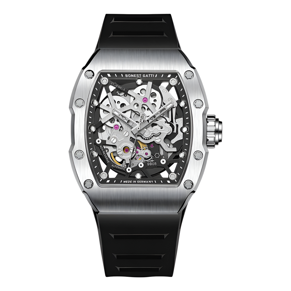 BONEST GATTI BG9905 – Silver Phantom Edition with brushed silver case and black strap