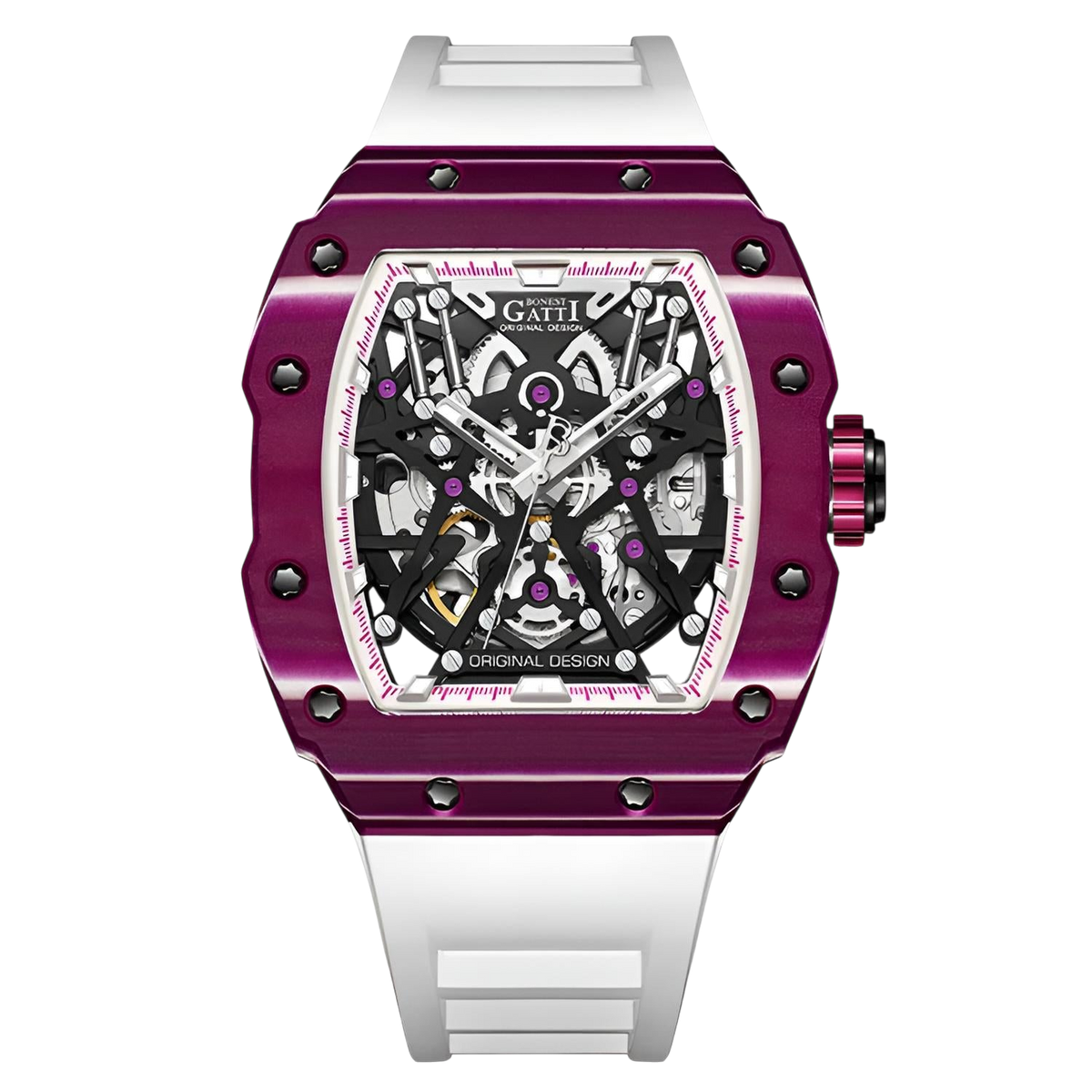 BONEST GATTI BG9907 – Cosmic Purple Edition with purple carbon fiber case and white strap