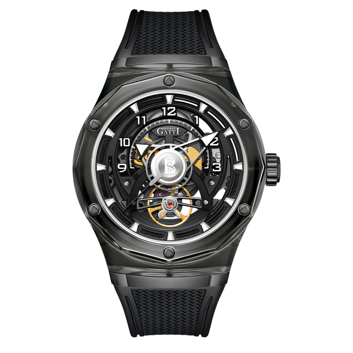 BONEST GATTI Men's Skeleton Mechanical Watch Transparent Case breitvacher