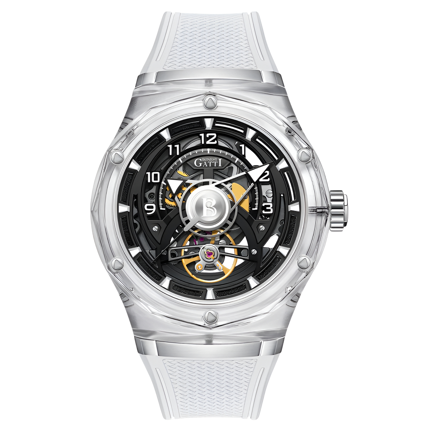 BONEST GATTI Men's Skeleton Mechanical Watch Transparent Case breitvacher