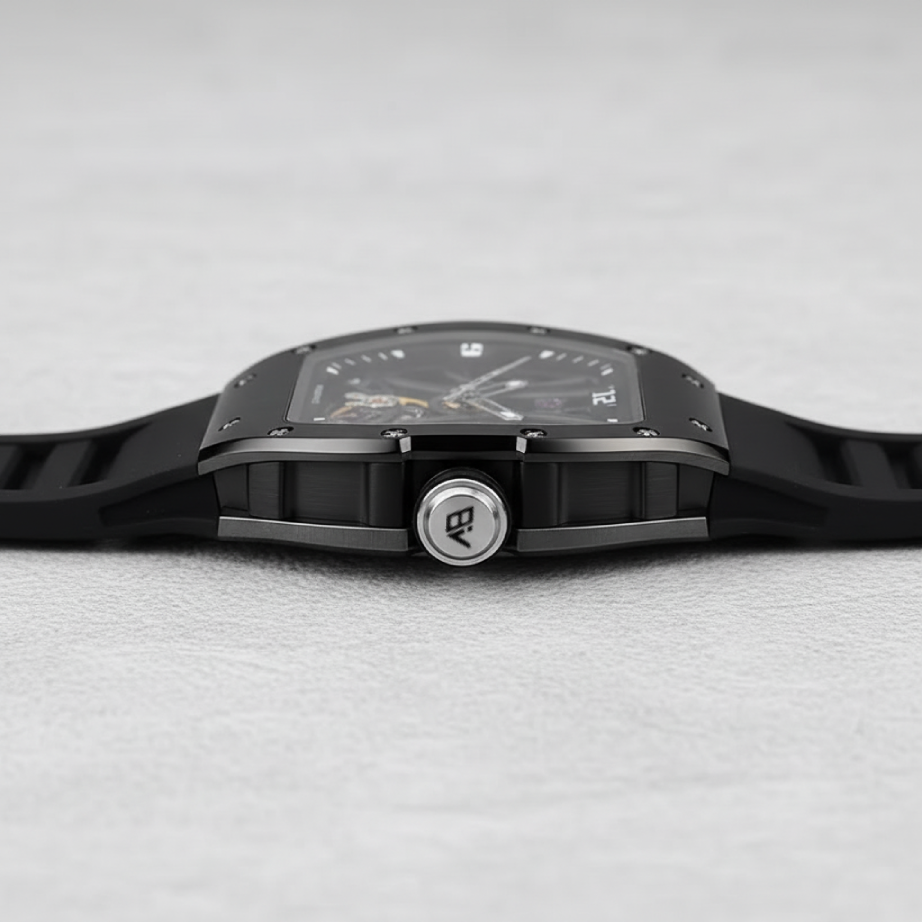 BREITVACHER 919011 - Automatic Mechanical Watch Elegant Design Black Side Profile