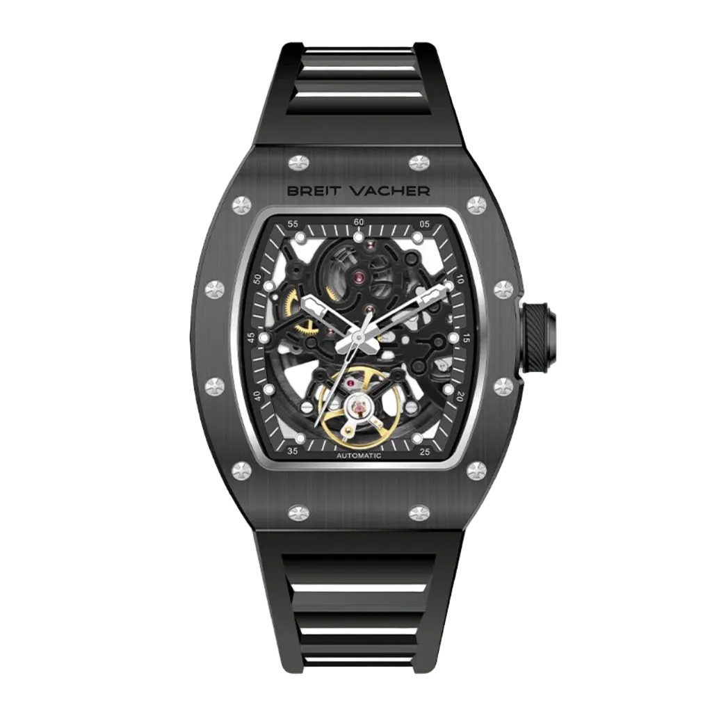 BREITVACHER 919012 - Auto - isolated, black, skeleton dial, tonneau case