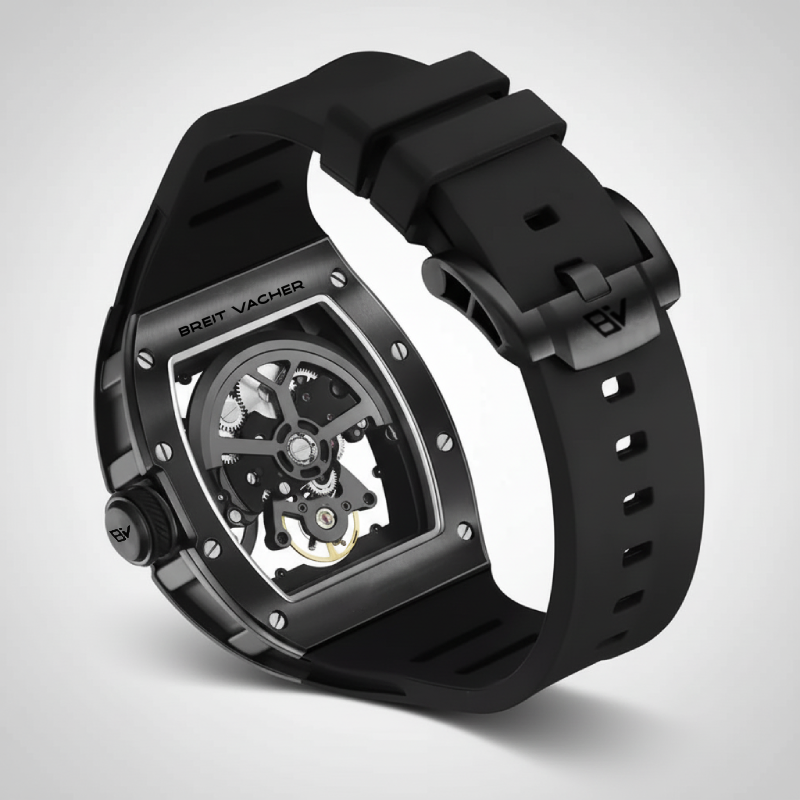 BREITVACHER 919012 - Auto - back view, transparent caseback, mechanical movement, black strap