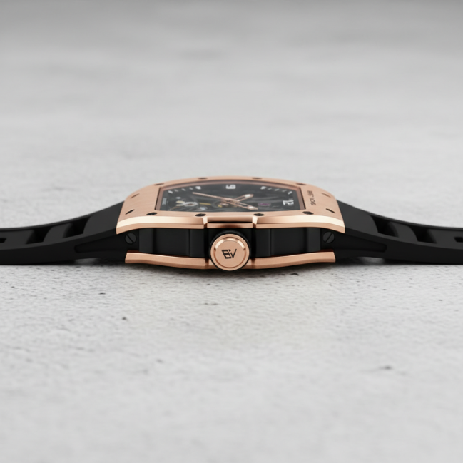 BREITVACHER 91901 - Mecha - Side profile, rose gold case, crown