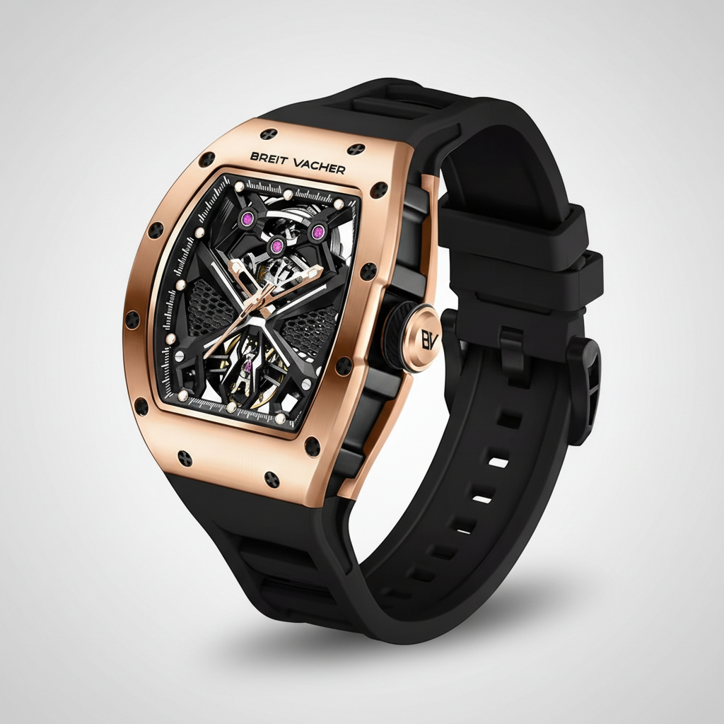 BREITVACHER 91905 - Autom - three-quarter angle, rose gold, black rubber
