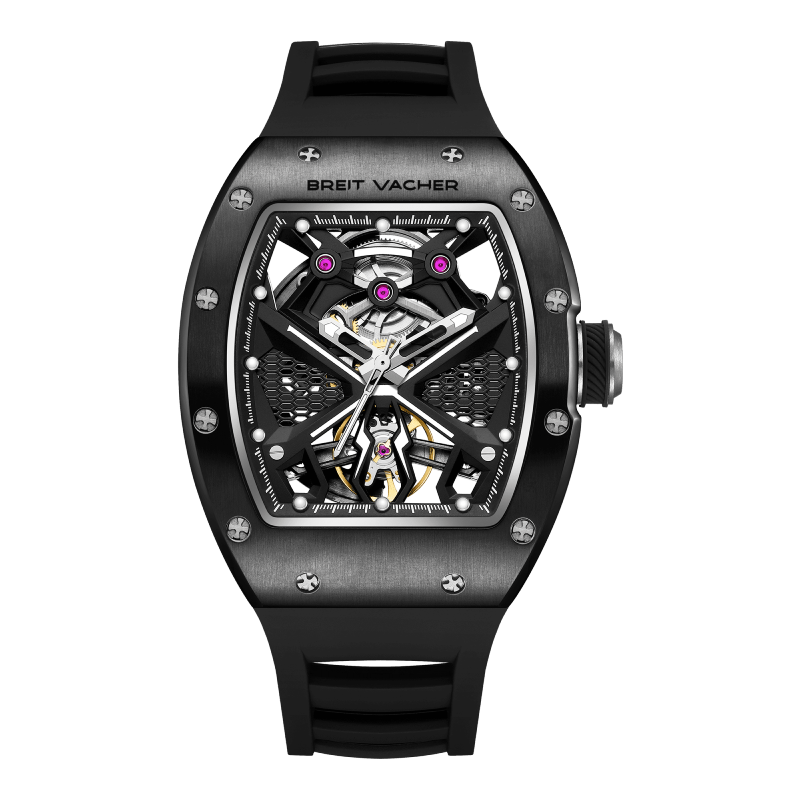 BREITVACHER 91905 - Autom - front view, black, skeleton dial