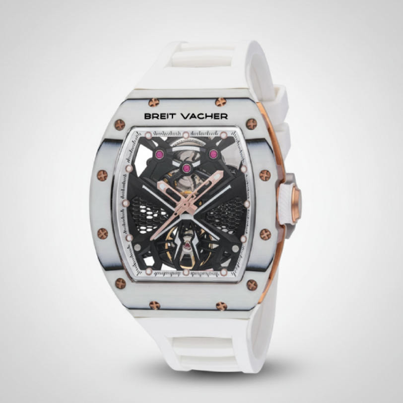BREITVACHER 91905 - Men A - Angled side view, rose gold crown, white case