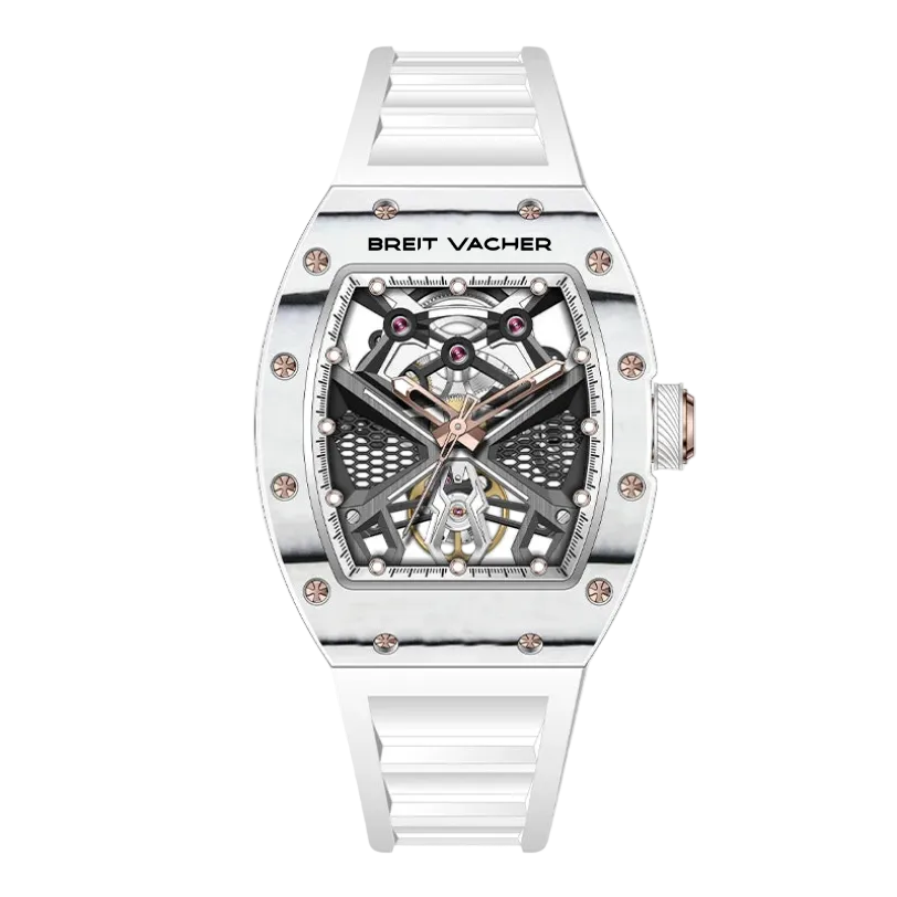 BREITVACHER 91905 - Men A - Front view, white strap, skeleton dial