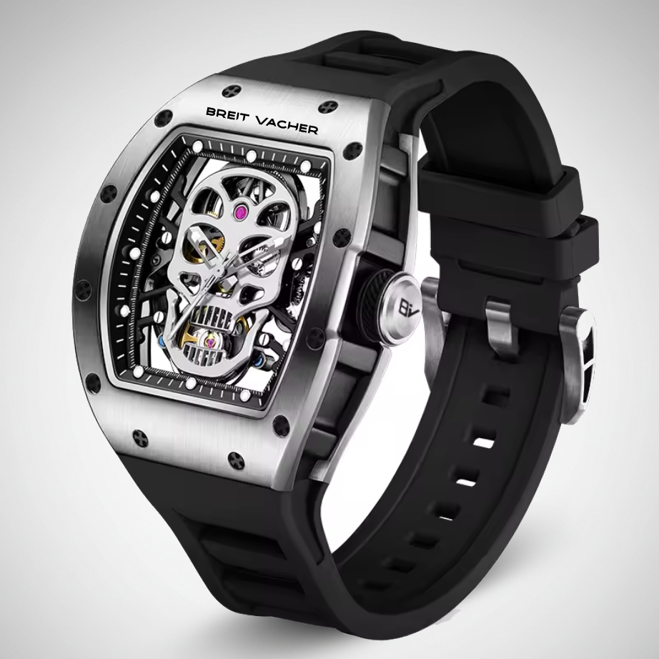 BREITVACHER 91907 - Men A - Angled view, brushed steel, black rubber