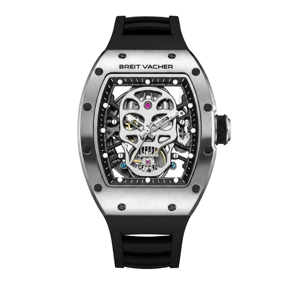 BREITVACHER 91907 - Men A - Front view, skull dial, black strap