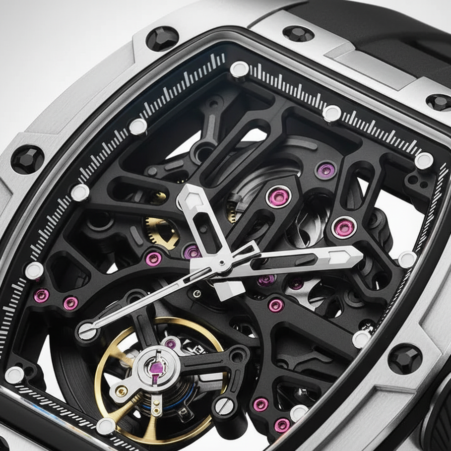 BREITVACHER 91981 - Men A - dial close-up, intricate gears, pink jewels