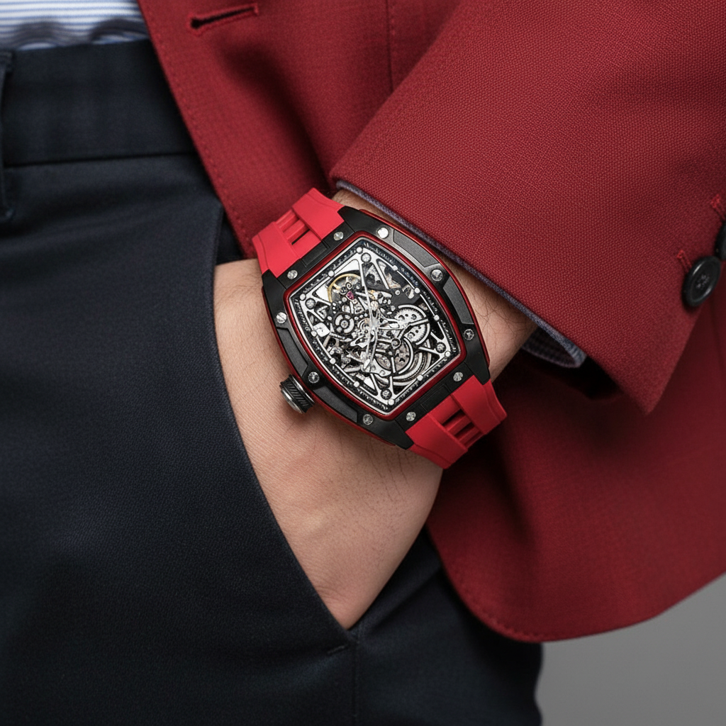BREITVACHER 91983 - Autom - on wrist, red blazer, lifestyle