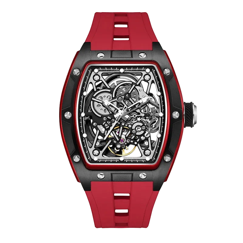BREITVACHER 91983 - Autom - front view, red strap, skeleton dial