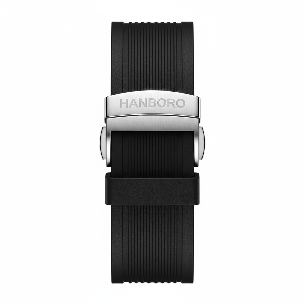 HANBORO 996-1 - Mechanica - black rubber strap, polished clasp