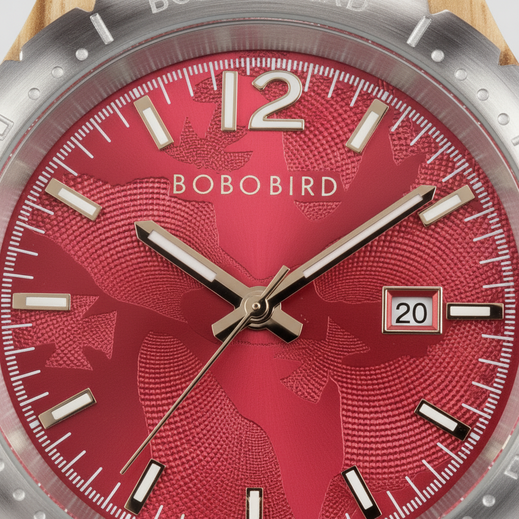 Bobo Bird watch with red face and silver case