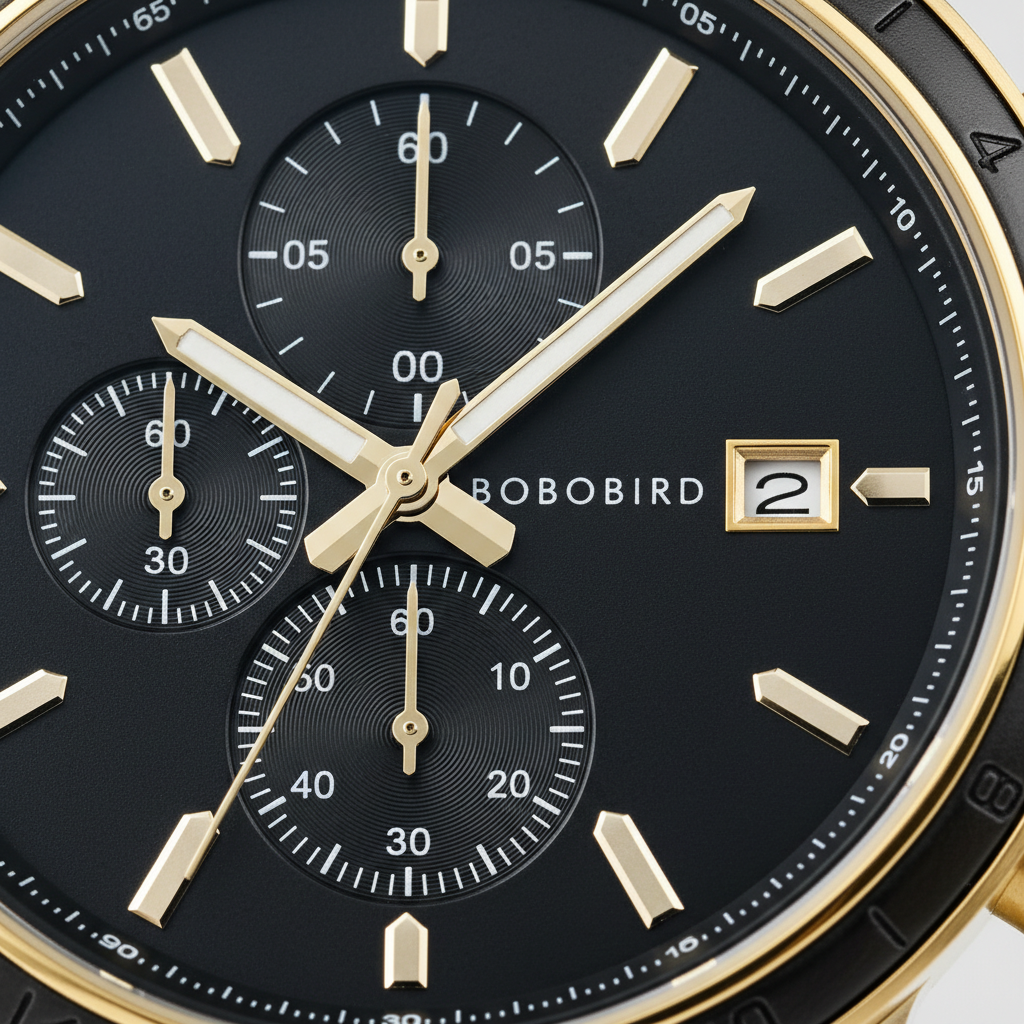 BOBO BIRD GT097 - Mens Ch - black dial gold sub-dials