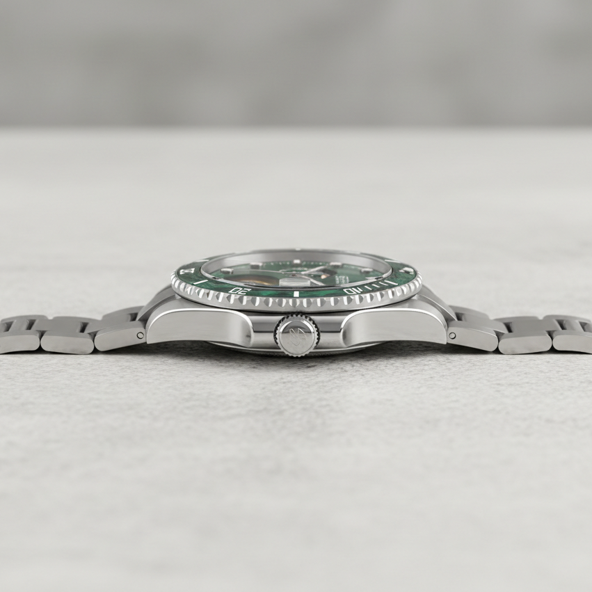 Bonest Gatti BG8003 automatic skeleton watch side view highlighting slim case profile and sapphire crystal