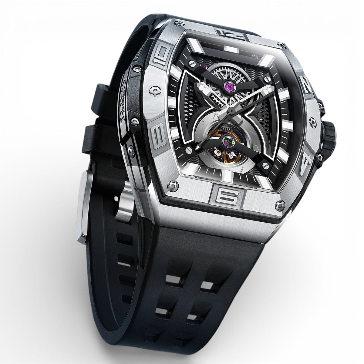 Bonest Gatti BG5701 – Silver Phantom Skeleton Automatic Watch Front View