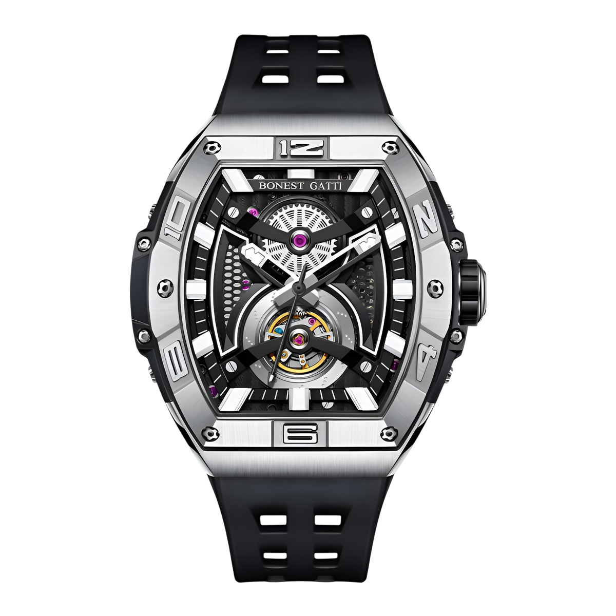 Bonest Gatti BG5701 – Silver Phantom Skeleton Automatic Watch Front View