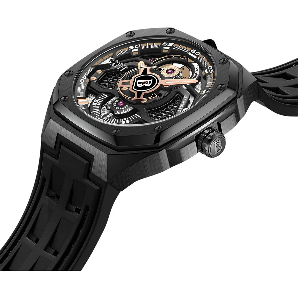 Bonest Gatti BG5801 – Black Gold Phantom Automatic Watch Front View
