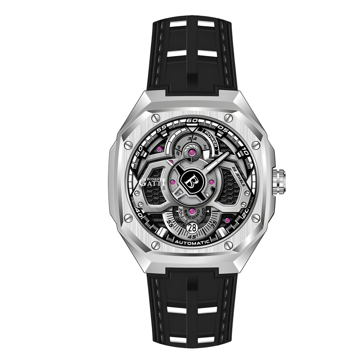 Bonest Gatti BG5801 – Silver Phantom Automatic Watch Front View