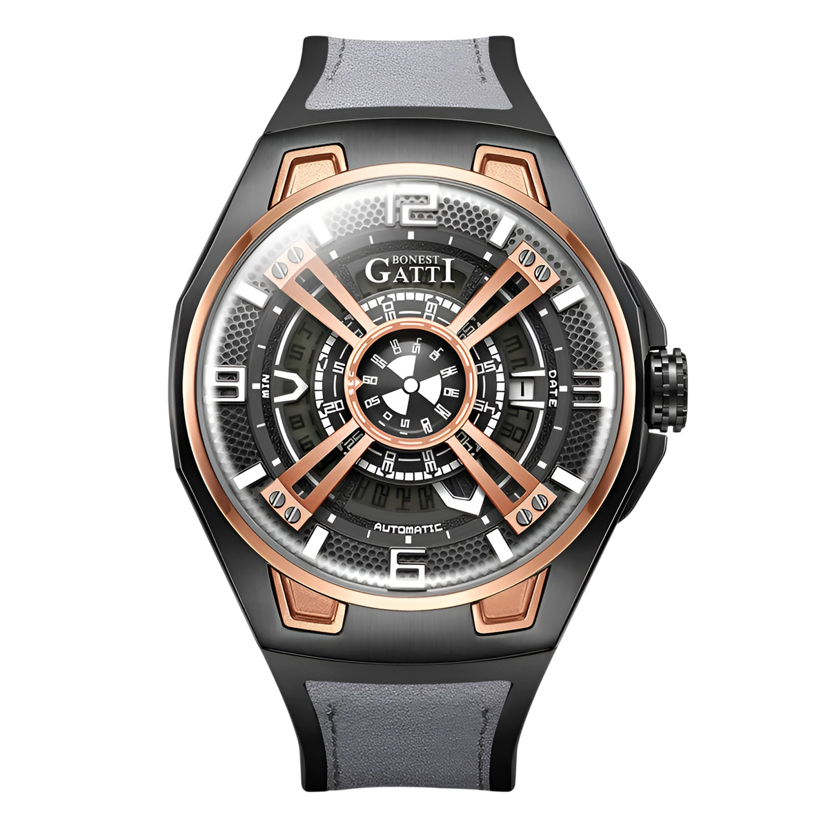 Bonest Gatti BG5803 – Black Gold Edition Automatic Mechanical Watch Front View
