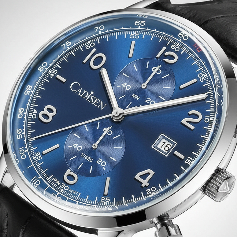 CADISEN C7065 - Men Quart - close-up, blue chronograph, date window