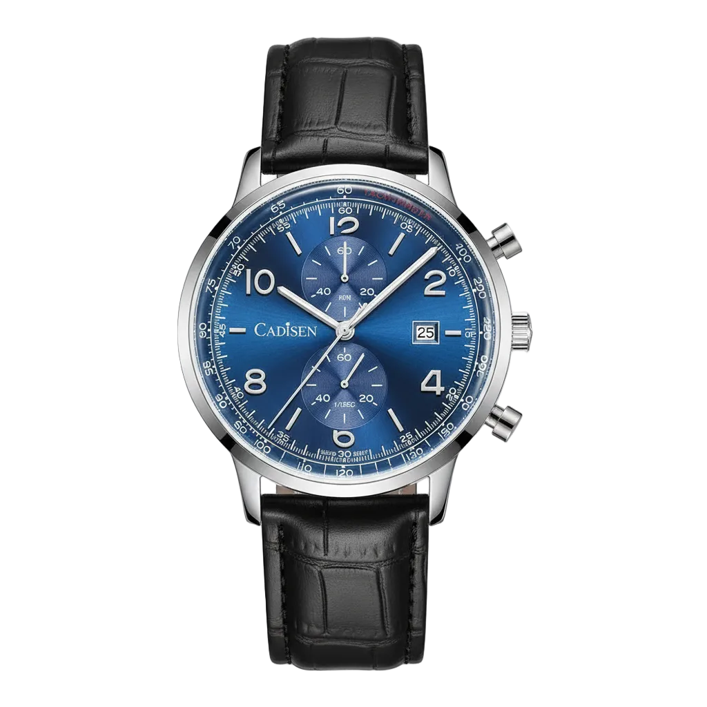 CADISEN C7065 - Men Quart - front view, blue dial, black leather