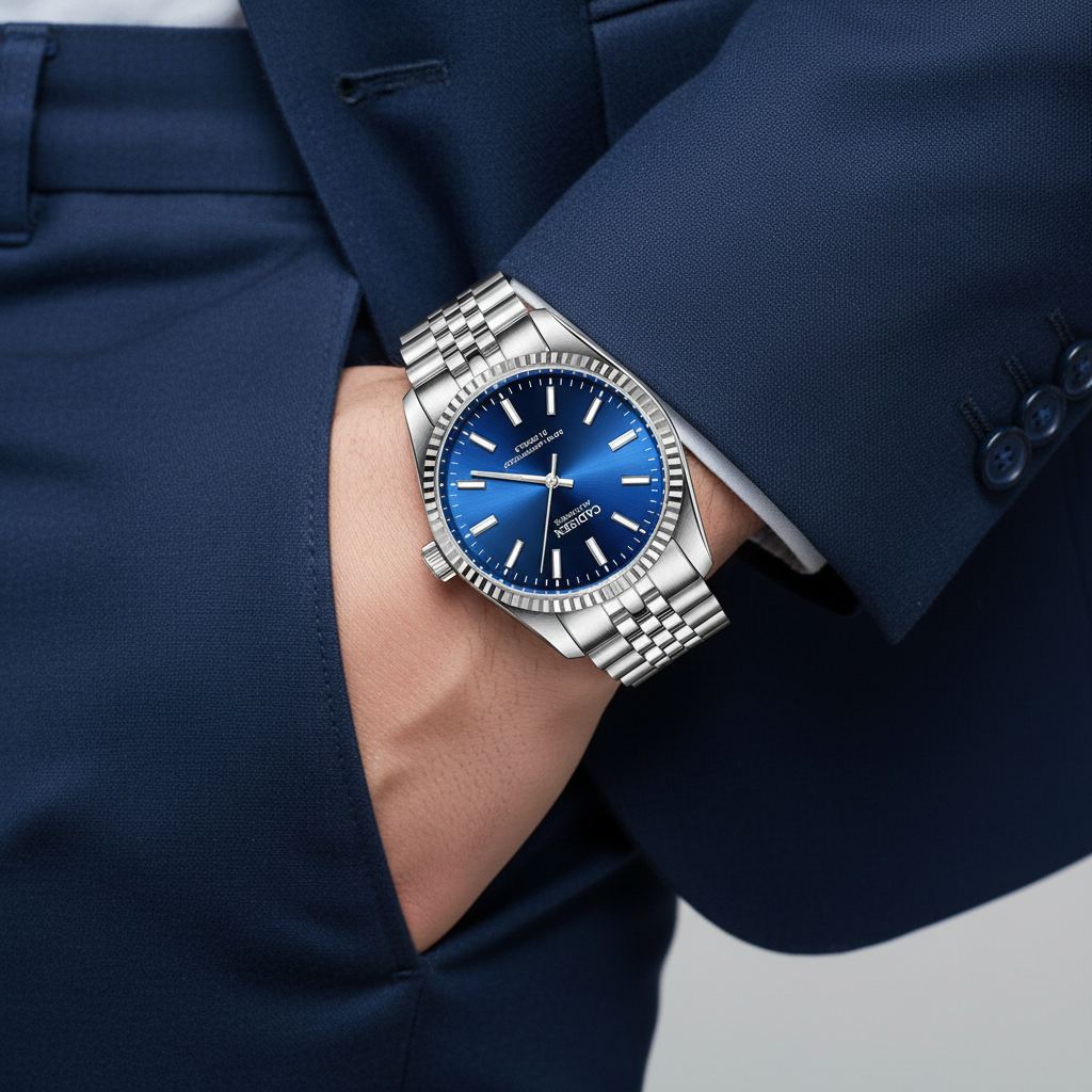 CADISEN C8053 - Men Autom - on wrist, blue suit, elegant attire