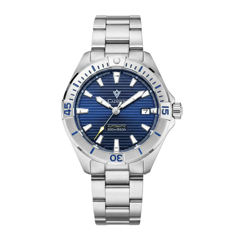 CADISEN C8218 - Mechanica - blue dial, steel bracelet, front view