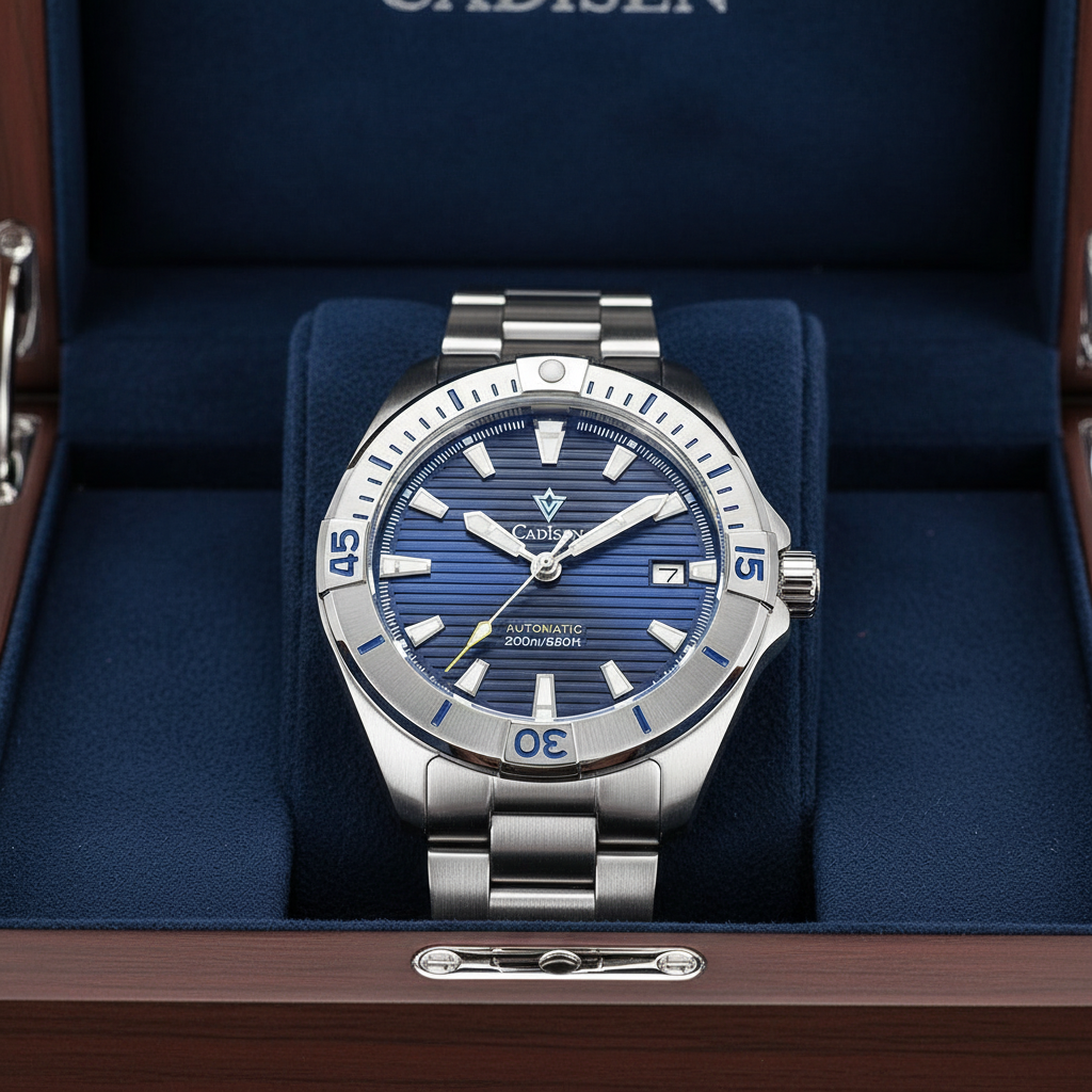 CADISEN C8218 - Mechanica - white dial, angled perspective, full watch