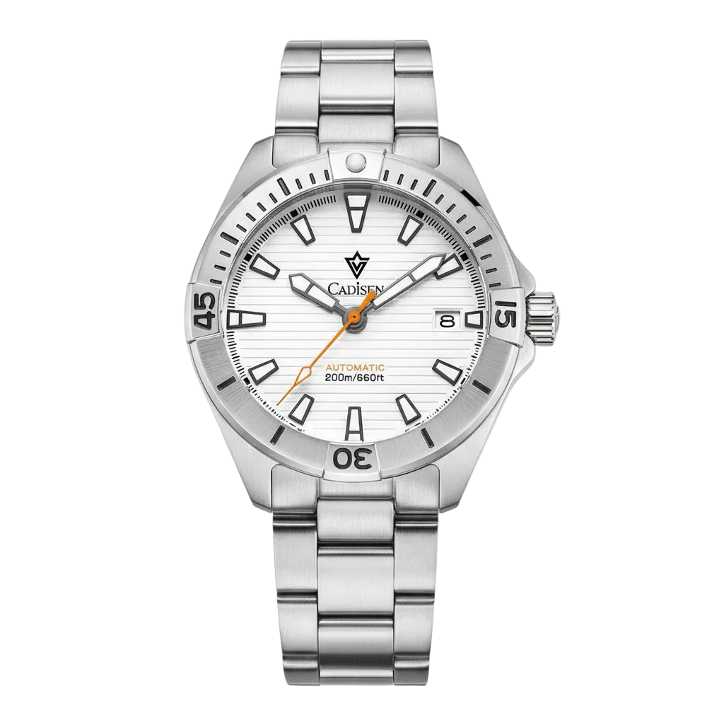 CADISEN C8218 - Mechanica - white dial, steel bracelet, front view