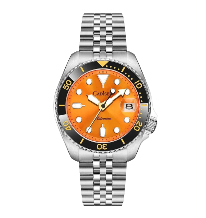 CADISEN C8220 - Automatic - Front view orange, jubilee bracelet